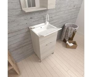 Kiamami Valentina - Lavadero 45 cm con 1 puerta efecto madera gris y lavabo con tabla extraíble | Pratico