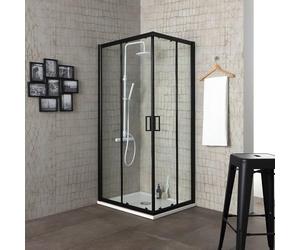 Kiamami Valentina - Mampara de ducha 90x90 con perfil negro mate y cristal transparente, h 190 | City