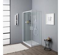 Kiamami Valentina - Mampara de ducha rinconera con marco blanco 70x90 cm reversible | Venere