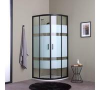 Kiamami Valentina - Mampara de ducha semicircular 80x80 corredera en negro mate con puertas serigrafiadas
