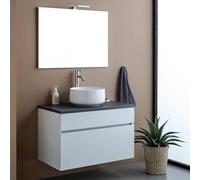 Kiamami Valentina Mobile bagno sospeso 80cm Bianco Con Top Antracite Completo di Specchio 80x60 | Sole