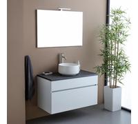 Kiamami Valentina Mobile bagno sospeso 90cm per lavabo appoggio e Specchio 90x60 | Sole