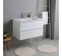 Kiamami Valentina - Mueble de baño 80cm Blanco Efecto Madera con Lavabo de cerámica