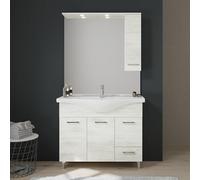 Kiamami Valentina - Mueble de baño de Suelo de 105 cm en Roble Blanco con 3 Puertas, cajón, Espejo y Armario Colgante de la Serie Rimini.