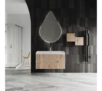 Kiamami Valentina - Mueble de baño suspendido 100cm 2c 1a Roble Dorado Entrelazado, Espejo de Gota Cortina