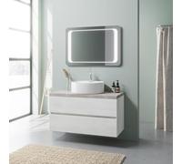 Kiamami Valentina Mueble de baño suspendido 100cm Blanco y encimera de hormigón, Lavabo Tipo Bol, Espejo led