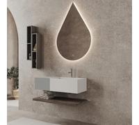 Kiamami Valentina Mueble de baño suspendido 100cm con Lavabo de Resina Blanco 60cm, cajón y Espejo Gota | Rodi