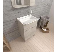 Kiamami Valentina - Mueble lavadero 50cm roble gris con tabla lavadero extraíble | Pratico