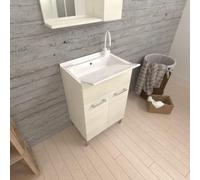 Kiamami Valentina - Mueble lavadero 60cm roble blanco efecto madera con tabla lavadero | Pratico