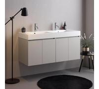Kiamami Valentina Mueble suspendido para baño 120cm Gris Perla y Lavabo Doble cubeta | Vittoria