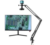 KIANS Cámara de microscopio Digital de vídeo Industrial, 48MP, 4K, 1080P, HDMI, USB, Zoom 130X, Lente de Montaje en C, Soporte voladizo for Soldadura de reparación (Color : B HDMI VGA)