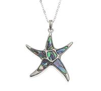 Kiara Jewellery - Colgante de estrella de mar con incrustaciones, con concha de mar natural de Paua azul verdoso - incluye una cadena de 46 cm.El color plateado no se deslustra.