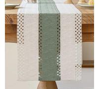 Kiatuniya Camino de Mesa Beige y Verde Salvia Boho de Macramé y Ganchillo con Encaje Camino de Mesa Moderno Estilo Rústico Vintage Corto Decoración de Mesas para Bodas Fiestas al Aire Libre 30x140cm