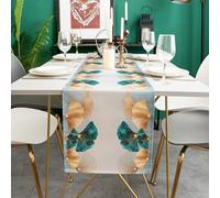 Kiatuniya Camino de Mesa Moderno Verde Turquesa Dorado Ginkgo Estilo Vintage Rústico Lavable para Cumpleaños Bodas Vacaciones para Fiestas Hogar Cumpleaños Bodas Vacaciones 33x183cm