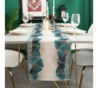 Kiatuniya Camino de Mesa Moderno Verde Turquesa Dorado Ginkgo Estilo Vintage Rústico Lavable para Cumpleaños Bodas Vacaciones para Fiestas Hogar Cumpleaños Bodas Vacaciones 40x140cm
