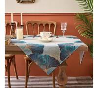Kiatuniya Mantel Moderno Azul Verde Petróleo Oro Ginkgo Biloba Otoño Manteles de Mesa Decoración Salón Manteles Cuadrados Turquesa Vintage Mantel para Mesa de Cocina Mesa de Comedor 85 x 85 cm