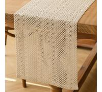 Kiatuniya Runner da Tavolo Boho Decorazione Bianco Primavera Stretto in Pizzo All'uncinetto Vintage Corto Beige Crema Decorazione da Tavolo per Feste di Matrimonio All'aperto 30 x 140 cm