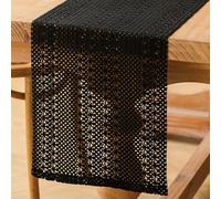 Kiatuniya Runner da Tavolo Boho Decorazione Nero Primavera Stretto in Pizzo All'uncinetto Vintage Corto Decorazione da Tavolo per Feste di Matrimonio All'aperto 30 x 180 cm