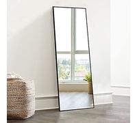 KIAYACI Espejo de Cuerpo Completo, para vestidor o Dormitorio, Colgante o apoyado contra la Pared, Marco de aleación de Aluminio (Negro, 43 x 16 Pulgadas)