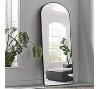 KIAYACI Espejo de Piso de Longitud Completa con Soporte, Estilo arqueado para Dormitorio, vestidor, Espejo de Pared de Cuerpo Completo (Negro, 65 x 22 Pulgadas)