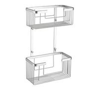 Kibath 1 Cesta Porta Rectangular Doble GAL para baño o Ducha para Colgar. Portageles para Botes de Gel, esponjas o champú, Cromado