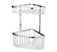 Kibath 420031 Ducha o bañera ACO Doble. Diseño de Esquina para Aprovechar el máximo Espacio. Cestas de Gran Capacidad para Poner Botes de Gel, champú. Fabricada en latón, Cromo Brillo