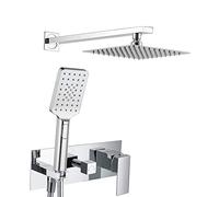 Kibath 433351 Grifo Monomando empotrar Que. Salida Pared. Incluye: rociador extraplano, Soporte, Flexo, maneral y Brazo Ducha empotrable con Acabado Cuadrado en Cromo Brillo