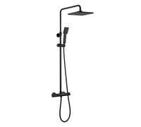 Kibath 462521 Columna termostática NEGRA cuadrada, Tubo Extensible Regulable en Altura de 80a 120 cm. con Ducha hidromasaje cuadrada. Recambios garantizados, Negro mate