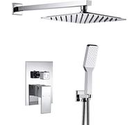 Kibath 466351 Grifo monomando empotrar CAS salida pared. Acabado cuadrado cromo brillo. Incluye soporte con toma agua, flexo PVC plateado, brazo ducha y rociador extraplano, 1