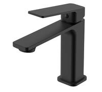 Kibath 497451 Grifo Monomando de Lavabo Ver diseño estilizado y Cuadrado. Fabricado en latón y Acabado en Negro Mate. Incluye herrajes, latiguillos y Cartucho. Repuestos garantizados