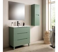 Kibath Conjunto de Mueble de Baño Boreal 80 cm 3 cajones con Patas Acabado Verde Lago Mate Fabricado en Madera