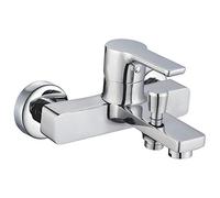Kibath Grifo monomando de bañera PIN con desviador 2 vías, equipo de ducha de mano, soporte y flexo, fabricado en latón, incluye cartucho, excéntricas y embellecedores, repuestos garantizados, Cromo Brillo