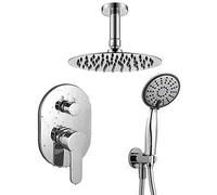 Kibath L436551 Grifo Monomando empotrar SIO Salida Techo. Acabado Redondo Cromo Brillo. Incluye Soporte con Toma Agua, Flexo PVC Plateado, Brazo Ducha y rociador extraplano