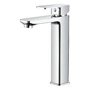 Kibath L453451 Grifo Monomando CHE Alto, Perfecto para lavabos de sobre encimera o Tipo Bol. Fabricado en latón y Acabado Cromo Brillo. Incluye herrajes, latiguillos y Cartucho. Repuestos garantizados