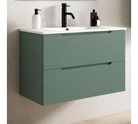 Kibath Mueble de Baño con Lavabo Boreal 60 cm 2 cajones suspendido Acabado Verde Lago Mate Fabricado en Madera, Grande
