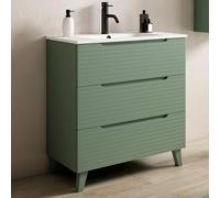 Kibath Mueble de Baño con Lavabo Boreal 80 cm 3 cajones con Patas Acabado Verde Lago Mate Fabricado en Madera