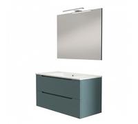 Kibath Mueble de baño con Lavabo, Espejo y Aplique LED Boreal 80x45 cm Acabado Azul Oceano Mate 2 cajones suspendido