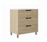 Kibath Mueble de baño con Lavabo VOLARE 80x45 cm Acabado Roble Mate 3 cajones con Patas
