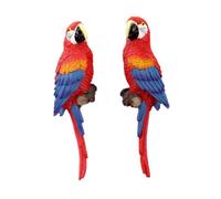 KiBcsLic 1 Par Pareja de Pájaros de Pared en Resina Figura de Ave Estatua de Loro Escultura Ornamental Acabado Detallado para Macetas Y Paisajes Adecuada para, Rojo
