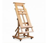 KiBcsLic Caballete Ajustable de Arte Vertical de Piso de Madera Soporte para Lienzo con Guía Central y Ruedas Adecuado para Artistas Salas de Exposición, Color Madera Original Ruedas De Goma