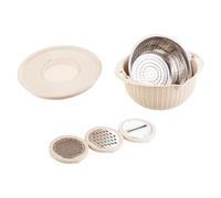 KiBcsLic Colador con Bowl Mezclador para Alimentos Cesta Giratoria de Drenaje Escurridor para Lavar Arroz Pasta y Granos Tapa Multifuncional para Rebanar y, beige, tal como se describe
