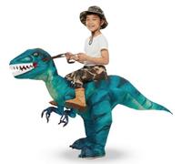 KiBcsLic Disfraz Dinosaurio Inflable Original Disfraz Dinosaurio Cabalgable Reutilizable Traje para Niños, Carnaval, 100cm-120cm, Azul Velociraptor - Niño Pequeño