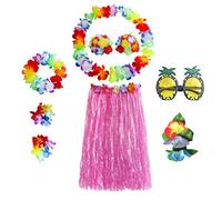 KiBcsLic Falda Sets de Accesorios para Disfraz de Playa con Falda Bra Brazaletes Diadema Collar y Gafas Adecuada para Espectáculos de Danza Talleres, Rosa 80cm