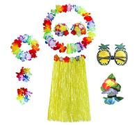 KiBcsLic Falda Sets de Accesorios para Disfraz de Playa con Falda Bra Brazaletes Diadema Collar y Gafas Adecuada para Espectáculos de Danza Talleres, Amarillo 60cm