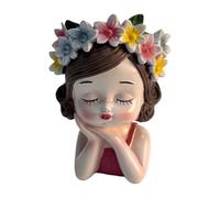 KiBcsLic Maceta con Forma Niña Pintado a Mano Maceta Resina con Flores CREA Florero Resina para Escritorio