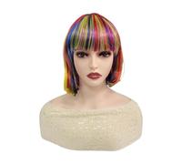 KiBcsLic Peluca corta y lisa estilo bob, colorida y divertida, ideal para disfrazarse o para Halloween.