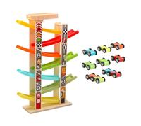 KiBcsLic Pista de Carreras de Madera Juguete para Coches Deslizantes Rampa Creativa Juegos Educativos Infantiles Desarrollo de Habilidades Adecuado para, 7 Pista y Estacionamiento
