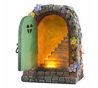 KiBcsLic Puerta de Hadas con Luz Solar Resistente a la Intemperie Escalera de Hadas Iluminada Mini Puerta Jardín con Luz para Patio, Maceta