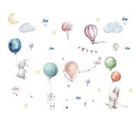 Kibi - Adhesivo de pared para niños con conejos y globos, diseño de luna y nubes, adhesivos murales para dormitorio