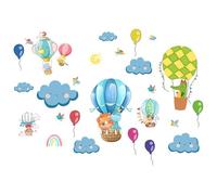 Kibi - Adhesivos de pared para niños con globos aerostáticos, nubes y animales, decoración de dormitorio, adhesivos murales infantiles